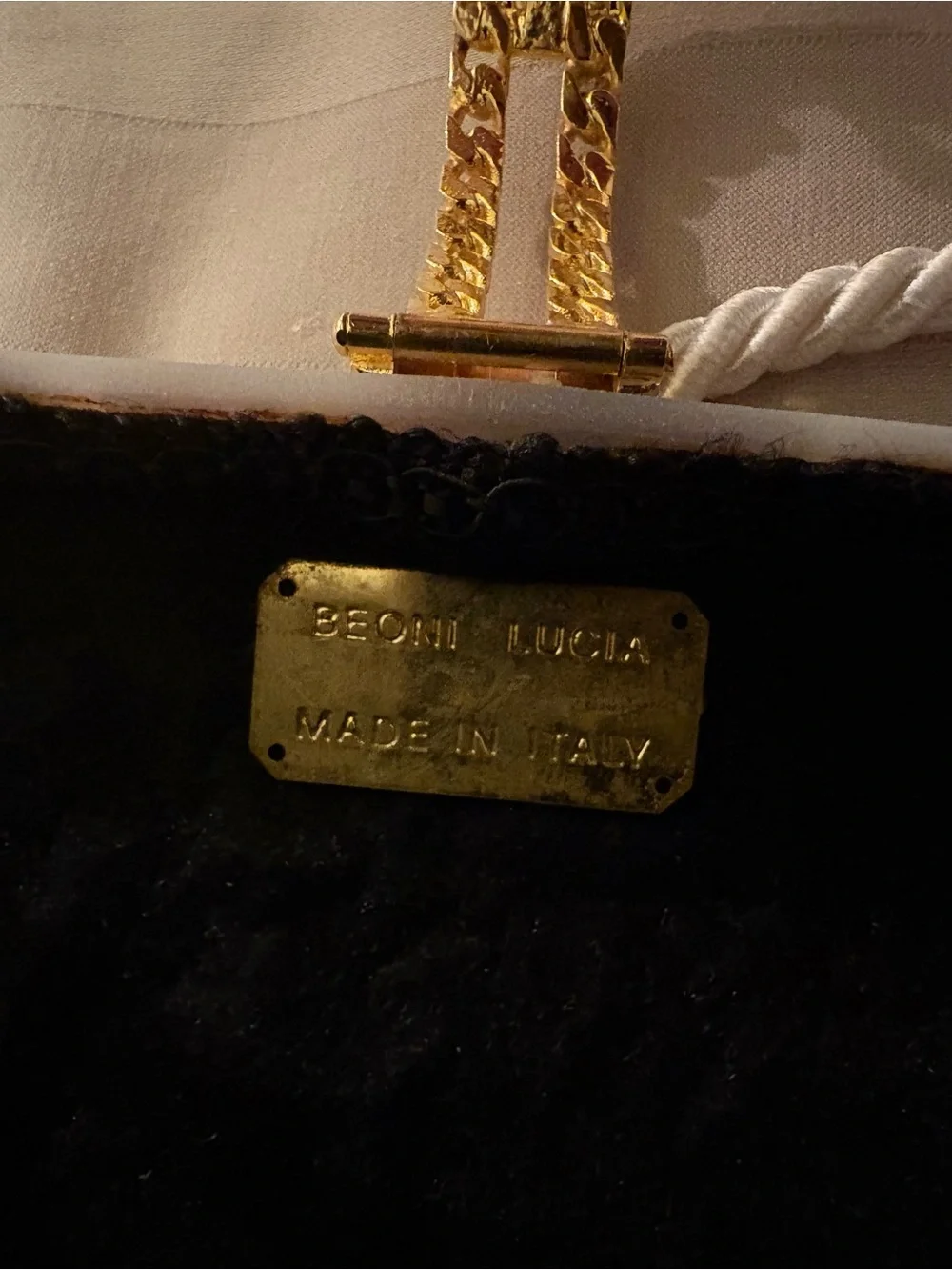Vintage Beoni Lucia Italian Rhodoid Evening Bag in White with Gold Accent